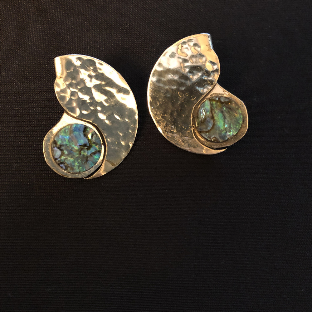 Vintage Silver Abalone Shell Seashell Inspired Earrings